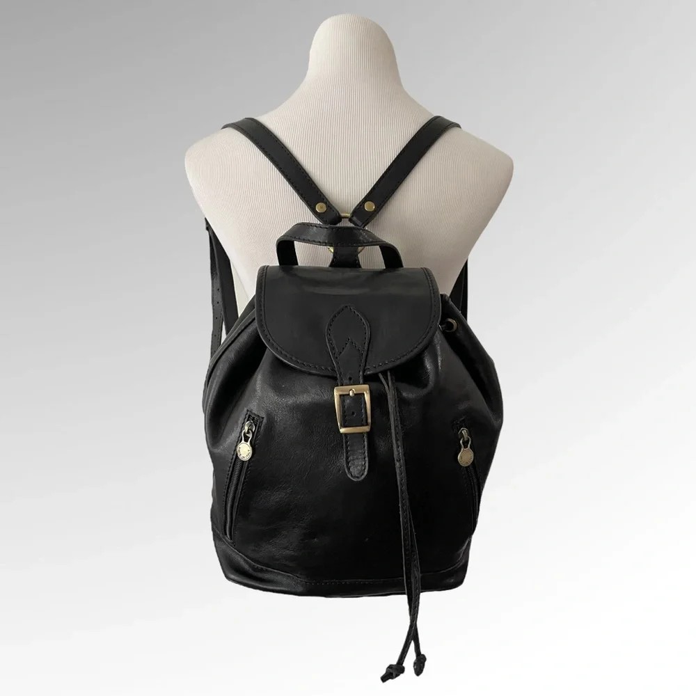 LEATHER ITALY Florence Large Black Backpack Bag